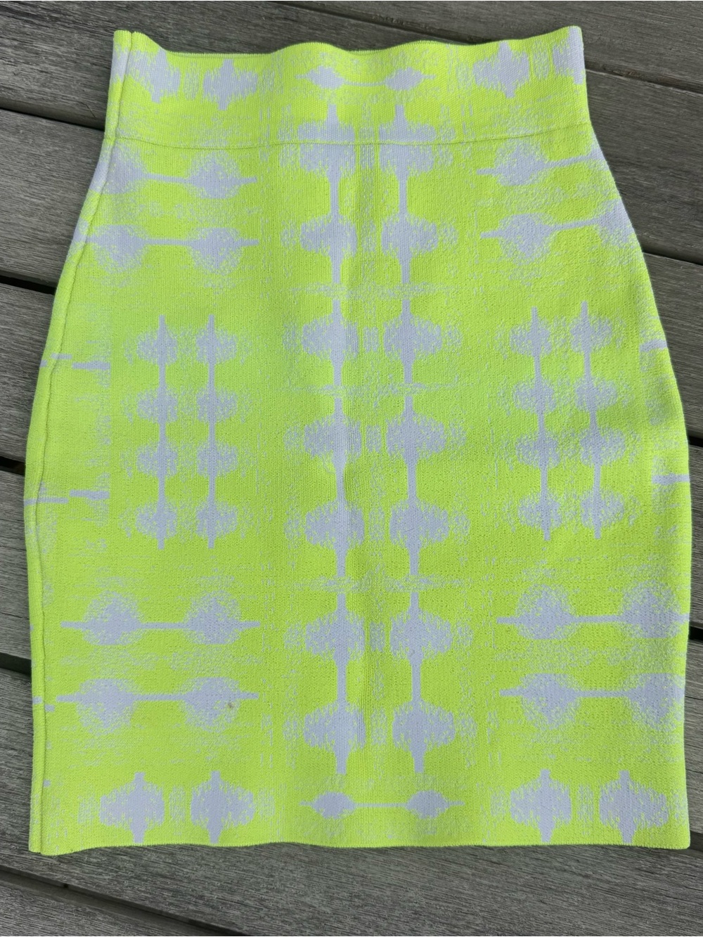 BCBG Neon Yellow Patterned Knit Pencil Skirt
